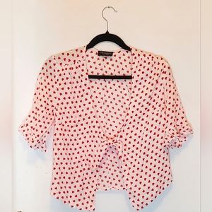 Heart print tie front blouse